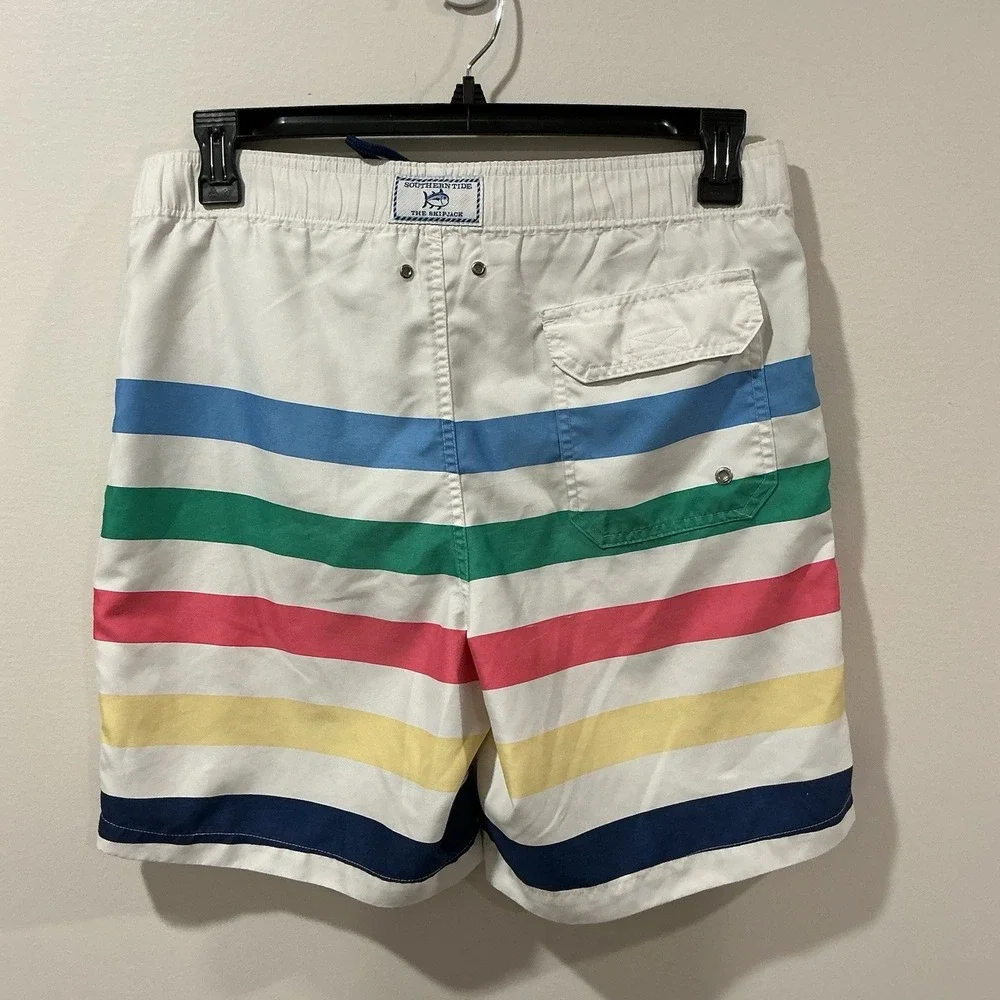 Southern Tide Lined Swim Trunks The Skipjack‎ Large Stretch Rainbow drawstring